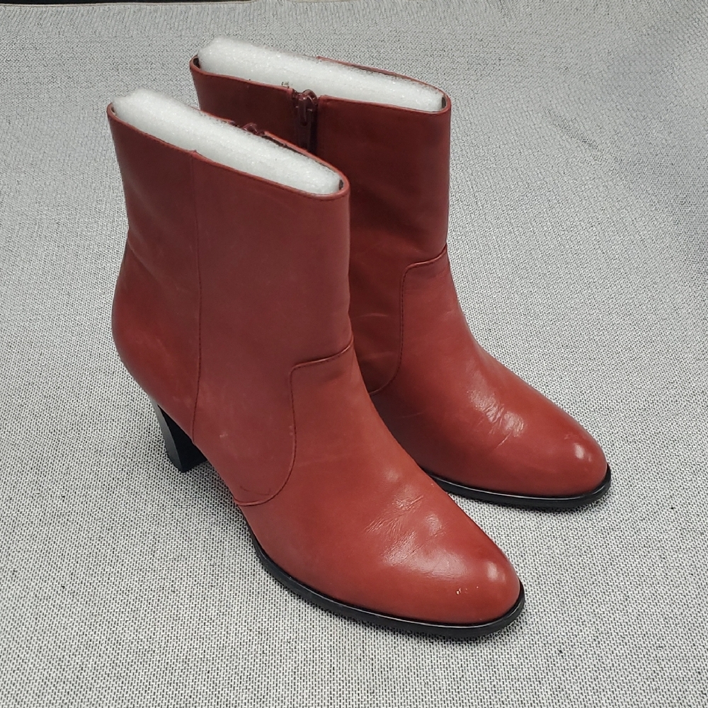 Bloomingdales Leather Upper Zippered Heeled Ankle Red Boots Size 9.5